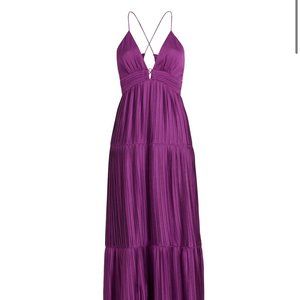 Ba&sh Wasta Pleated Satin Maxi Dress Violet - Size 0 - NWT
